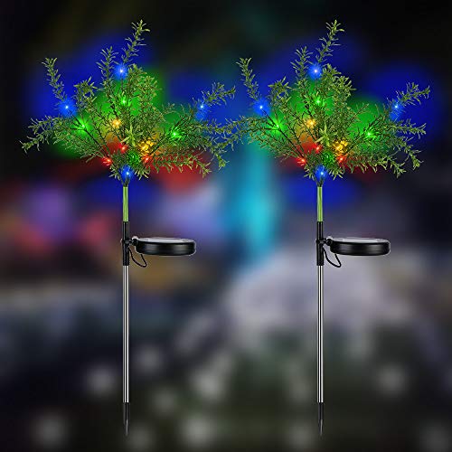 Book Cover Solar Decorative Garden Stakes Lights, Christmas Party Outdoor Decor Trees with Multi Color LED Flash Lights Waterproof for Home Lawn Yard Patio Pathway Landscape, 2 Pack (Tree)