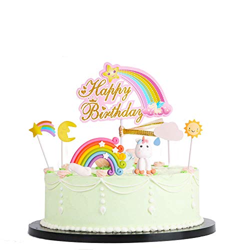 Tetor Unicorn Cake Topper Reusable Colorful Rainbow Unicorn Cake Decorations for Unicorn Themed Birthday Wedding and Baby Shower Party Supplies