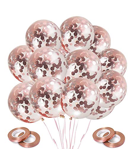 LAKIND 60Pcs Rose Gold Confetti Balloons 12 Inch Latex Party Balloons with Rose Gold Glitter Balloons for Birthday Wedding Engagement Baby Shower Christmas Festival Party Decorations