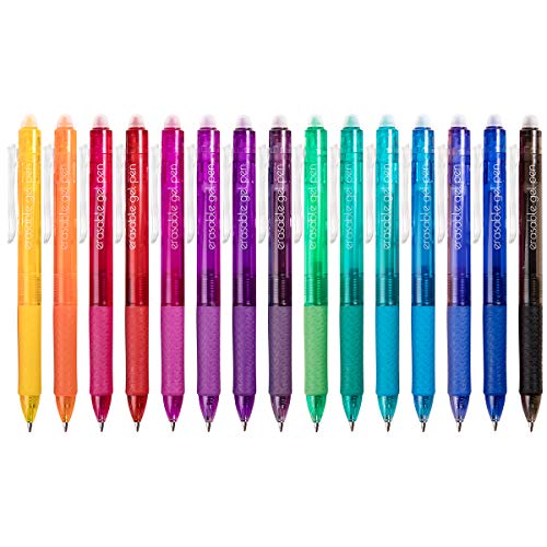 15 Colors Erasable Pens, Lineon Retractable Erasable Gel Pens Clicker, Fine Point, Make Mistakes Disappear, Assorted Color Inks for Drawing Writing Planner and Crossword Puzzles