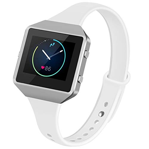 YiJYi Bands Compatible with Fitbit Blaze,Slim Soft Silicone Band with Metal Frame Replacement Strap Wristband for Women Men (Small(5.5"-7.5"), White++New Frame Silver)