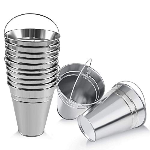 June Fox Mini Metal Buckets, 12-Pack Tin Bucket with Handle for Buffet Party Supplies, Flower Vases, Wedding Supplies, and Table Decoration