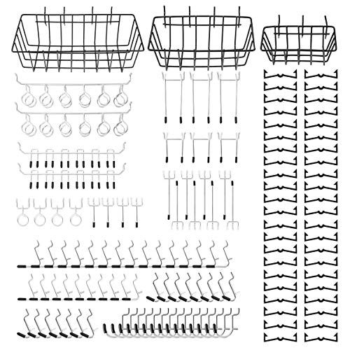 Pegboard Hooks Assortment 118 Pcs 1/4 1/8 Inch Peg Board Accessories Organizer Kit With 3 Pegboard Baskets Organizing Tools Heavy Duty Garage Storage System for Kitchen Craft Room and Nursery