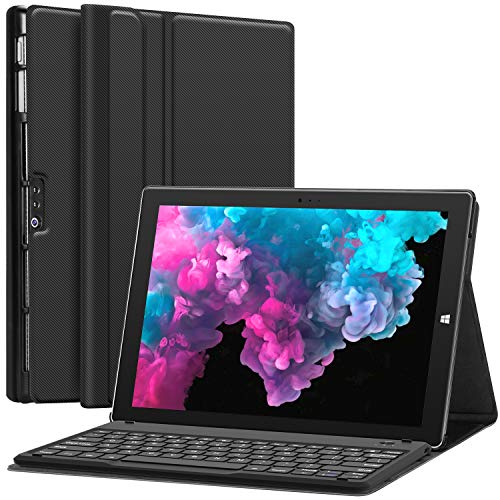 Book Cover Microsoft Surface Pro 6 Case with Keyboard for Microsoft Surface Pro 6/ Surface Pro 5 2017/ Surface Pro 4 12.3 inch Tablet - Folio Stand Case - Detachable Wireless Type Cover Keyboard - Black