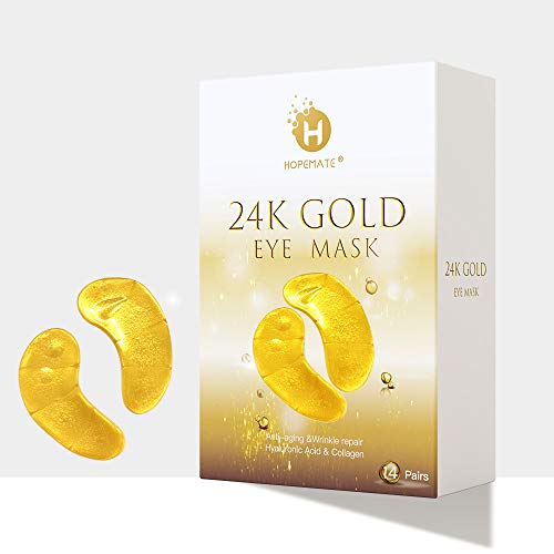 Eye Patches, HOPEMATE Under Eye Mask, 24K Gold Eye Treatment Mask, Dark Circles Gel Pads, Under Eye Bags Treatment, Eye Mask for Puffy Eyes, Anti-Wrinkle Undereye Dark Circles, 14 Pairs