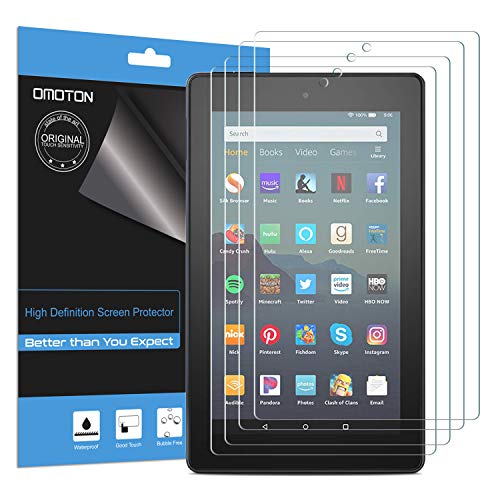Book Cover OMOTON [4-Pack] for Fire 7 and 7 Kids Editon 7 inch Screen Protector (9th and 7th Generation, 2019 and 2017 Release), High Definition Film