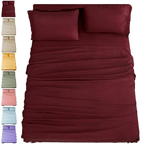 Book Cover SONORO KATE Bed Sheet Set Super Soft Microfiber 1800 Thread Count Luxury Egyptian Sheets 16-Inch Deep Pocket，Wrinkle and Hypoallergenic-4 Piece (Burgundy, Full)