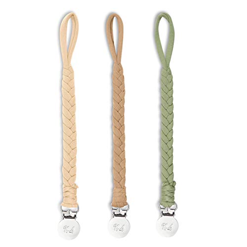 Braided Pacifier Clips for Boy and Girl,Soft Flexible Hand-Made Baby Teething Ring Holders for All Pacifiers,Local Handmade (Green)