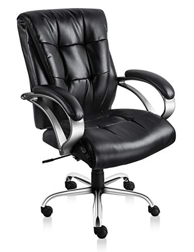 ORVEAY Executive Office Chair Ergonomic Office Chair PU Leather Mid Back Home Office Chair with Thick Padded Arms(Black)