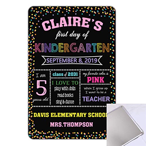 MC Colored Dots Theme Chalkboard Style Back to School Photo Prop Tin Sign Reusable Easy Clean Bunting First Day of School Party Decoration Customizable with Liquid Chalk Markers 8 x 12 inches Sign