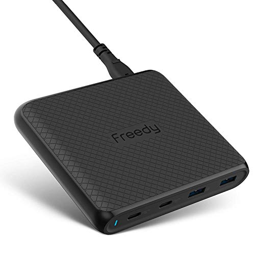 Freedy 90W USB-C Travel Charger Power Station Fast Charging Adapter [2 USB-C PD & 2 QC 3.0] [USB-IF Certified] - Compatible w MacBook, iPad Pro, iPhone Xs/Xs Max/Xr and More (Black)