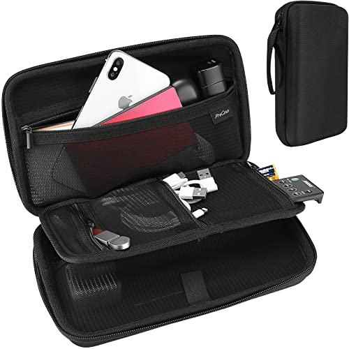 ProCase Hard Travel Tech Organizer Case Bag for Electronics Accessories Charger Cord Portable External Hard Drive USB Cables Power Bank SD Memory Cards Earphone Flash Drive -Black