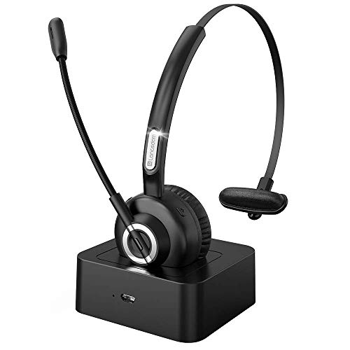 [Upgraded] Langsdom Bluetooth Headset for Cell Phones, 24 Hrs Talk Time Wireless Headset, CVC 8.0 Noise Cancelling On Ear Bluetooth Headphones with Microphone Charging Dock for PC iPhone Android