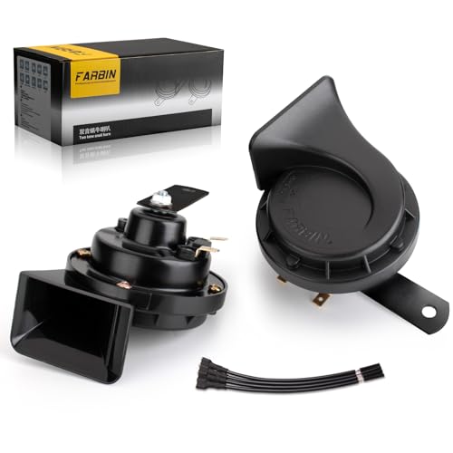 FARBIN Horns Auto Horn 12V Car Horn Loud Dual-Tone Waterproof Electric Snail Horn Kit Universal for Any 12V Vehicles Black (Black horn, 12v)