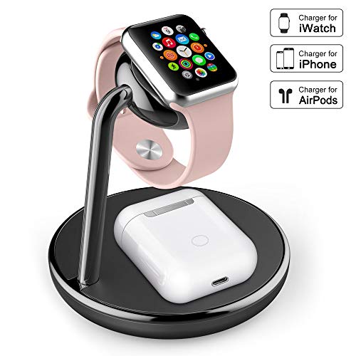 amBand Charger Compatible with Apple Watch Series 1/2/3/4, 2 in 1 Charging Stand Station Compatible with AirPods Wireless Charging Case, iPhone Xs/X Max/XR/X/8, Samsung Galaxy S10/S9/S9+/S8