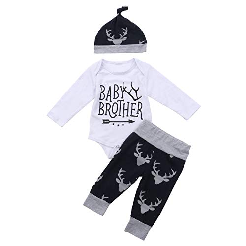 3pcs/Set Newborn Baby Boys Girls Striped Long Sleeve Deer Tops Pants Hat Outfits