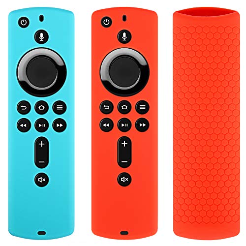 Book Cover [2 Pack] Remote Case Cover Compatible with Fire TV Stick 4K Remote Control - Pinowu Anti Slip Case (Red+ Turquoise)