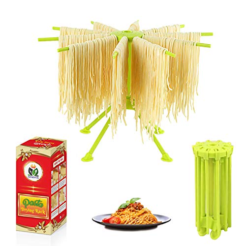 GOZIHA Pasta Drying Rack Noodle Stand with 10 Bar Handles Collapsible | Household Noodle Dryer Rack Hanging for Home Use | Spaghetti Drying Rack Noodle Stand | Easy Storage and Quick Set-Up (Green)