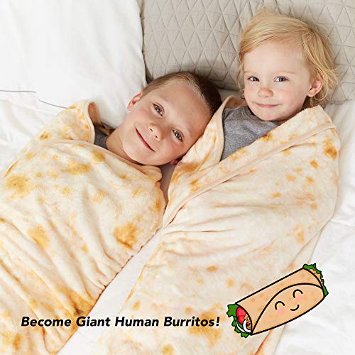 Burrito Tortilla Blanket - Burritos Wrap Throw Blanket - Soft and Plush Novelty Blanket - Double Sided Burrito Print - Funny Kids and Adults Food Blanket - (60 inches)