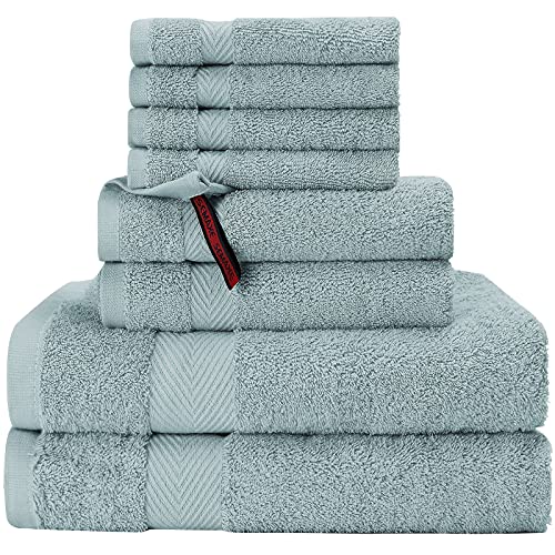 Book Cover SEMAXE Towel Bathroom Set. 2 Bath Towels , 2 Hand Towels, 4 Washcloths. Soft, Plush and Highly Absorbent Blue Towel Set of 8