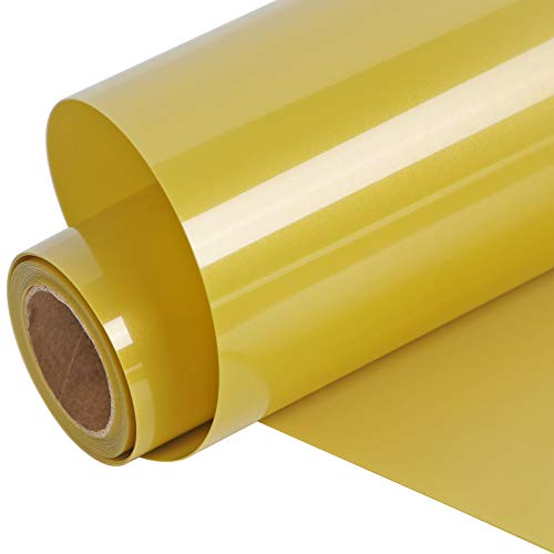 Funkaka Glossy HTV Heat Transfer Vinyl Rolls, 12" x 9ft Golden Iron On Vinyl for T-Shirts, Easy to Cut & Weed, All Cutter Machines Compatible
