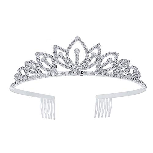 Princess Crystal Tiara Crown with Comb Women Girls Cosplay Party Queen Bridal Wedding Hair Jewelry Headband (Diameter :5.5'') (Silver)