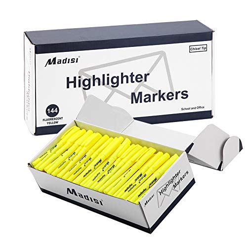 Book Cover Madisi Highlighters, Chisel Tip, Fluorescent Yellow, Bulk Pack, 144-Count