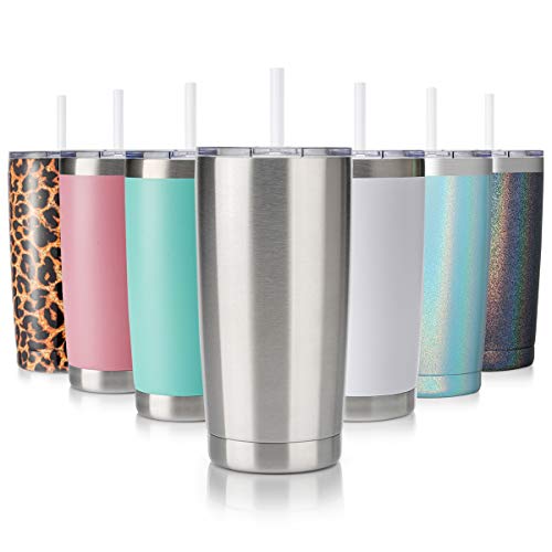 CIVAGO 20oz Tumbler with Lid and Straw, Stainless Steel Vacuum Insulated Coffee Tumbler Cup, Double Wall Powder Coated Travel Mug (Stainless, 1 Pack)