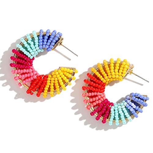 Geometric Earrings Octagon Hoop Earrings Heart Dangle Earrings Handmand Raffia Statement Earrings for Women Girls