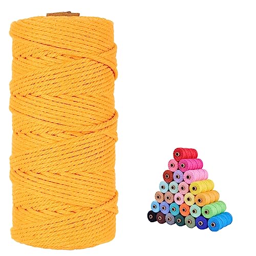flipped 100% Natural Macrame Cotton Cord,3mm x109 Yard Twine String Cord Colored Cotton Rope Craft Cord for DIY Crafts Knitting Plant Hangers Christmas Wedding DÃ©cor (Golden yellow, 3mm*109yards)