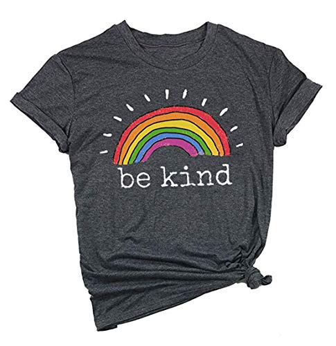 Be Kind Shirt Women Rainbow Print Graphic Tee Funny Inspirational Saying Casual Tops T Shirts