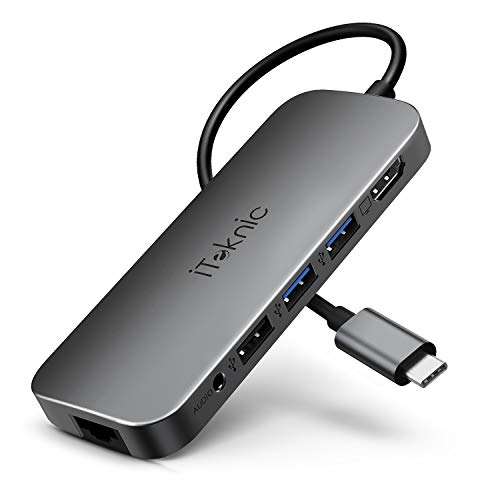 iTeknic USB C Hub, USB C Adapter 9-in-1 Dongle with HDMI, RJ45 Ethernet, 2 USB 3.0, 1 USB 2.0, SD/TF Card Reader, Mic/Audio, PD Charging, Compatible for MacBook Air Pro and Other Type C Laptops