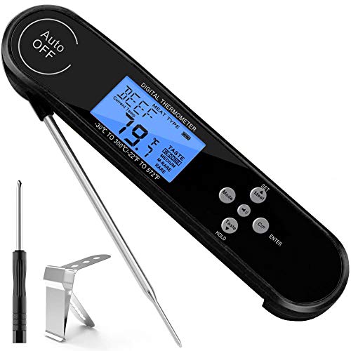 Meat Thermometer, Uzone Digital Instant Read BBQ Thermometer with Pre-Set 8 Types Food,Temperature Alarm,Voice Broadcast,RGB Backlight, Waterproof Cooking Thermometer for Kitchen Grilling,Turkey,Milk