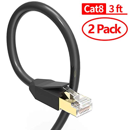 Ethernet Cable, VANDESAIL CAT7 Network Cable RJ45 High Speed Patch Cord STP 10/100/1000Mbit/s Gold Plated Lead (3ft, Black New Cat8)