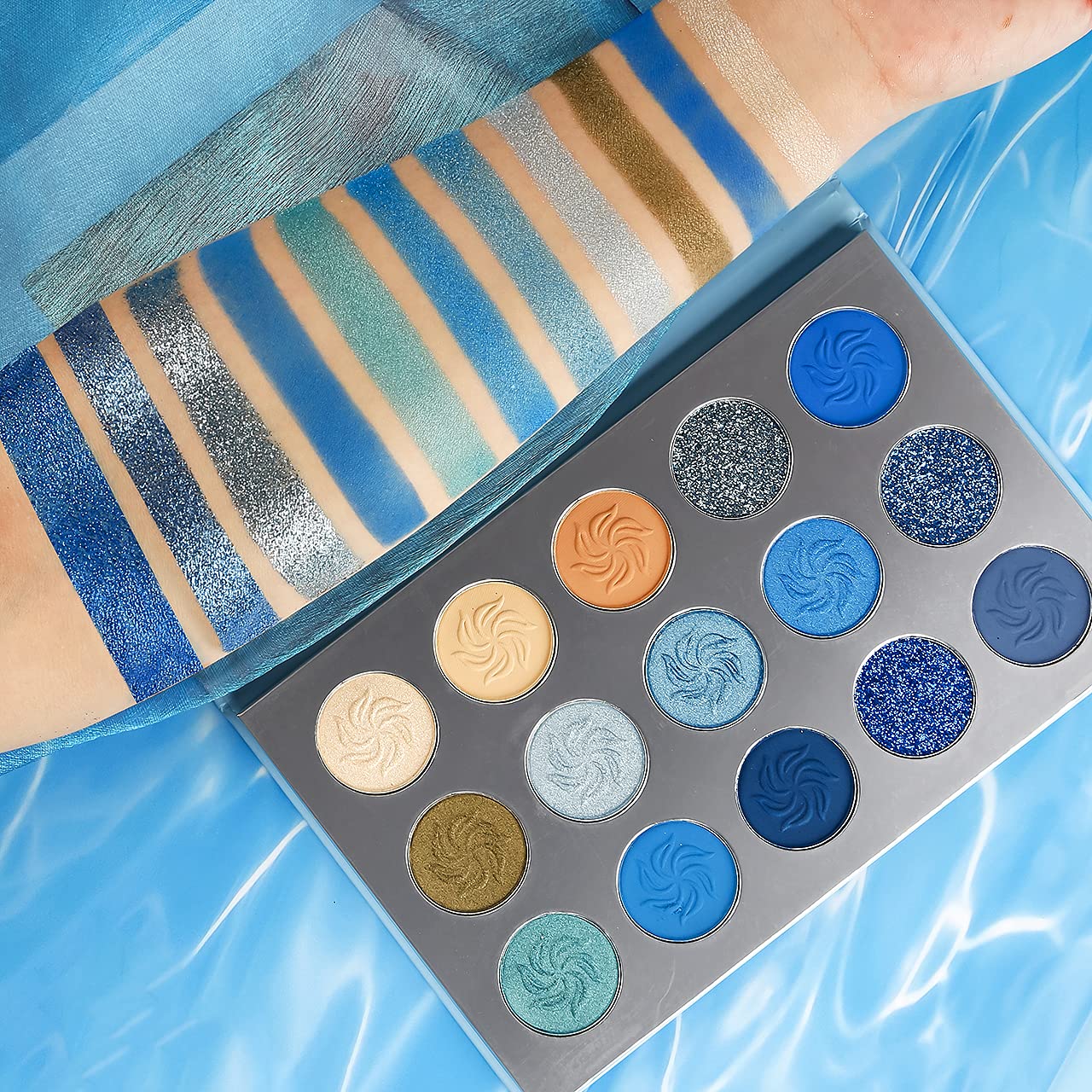 Blue Eyeshadow Palette Matte Shimmer Makeup Eyes, AFFLANO Highly Pigmented Waterproof Eye Shadow Blue Palette, Vegan Nude Silver Grey Glitter Metallic Navy Dark Light Space-Blue Eyeshadow Pallet Shade Eyeshadow Palette-Space Blue