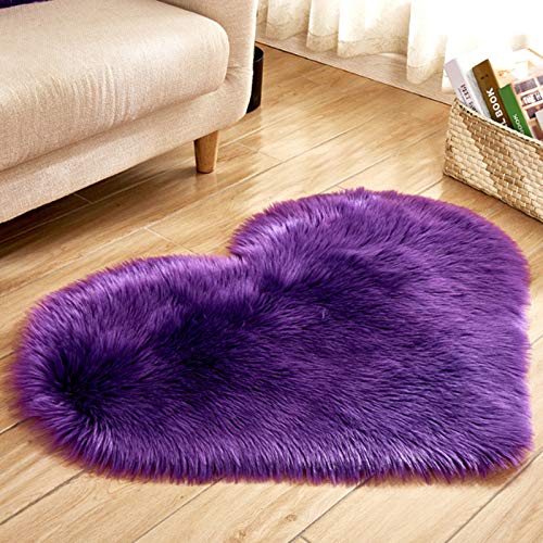 Book Cover Nuxn 40 x 50cm Heart Shape Faux Sheepskin Rug Soft Long Plush Fluffy Shaggy Carpet Area Mats Rugs Bedroom Sofa Decorative Floor Carpet (Purple)