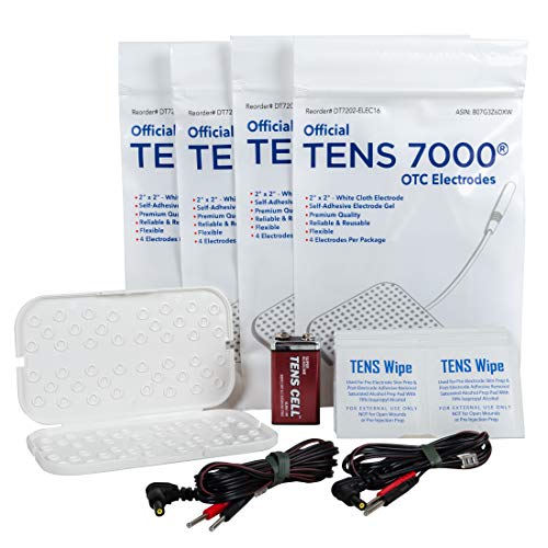 Book Cover TENS 7000 Official Refill Kit - Includes 16 Premium TENS Unit Pads, 2 Lead Wires, 50 TENS Wipes, 9-Volt Replacement Battery, 1 Electrode Pad Holder
