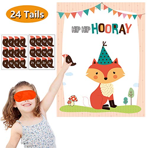 MISS FANTASY Woodland Games Pin The Tail on The Fox Woodland Baby Shower Games Activities Pin The Tail on The Donkey Game for Kids with 24 Stickers Woodland Party Favors for Kids