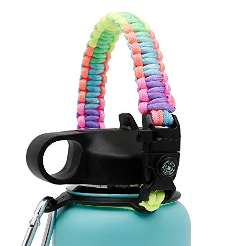 Slo Life Paracord Handle Strap Cord with Safety Ring and Carabiner for Hydro Flask and Other Wide Mouth Water Bottle for Hiking Camping Walking 12-64oz