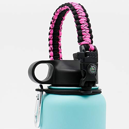 Slo Life Paracord Handle Strap Cord with Safety Ring and Carabiner for Hydro Flask and Other Wide Mouth Water Bottle for Hiking Camping Walking 12-64oz