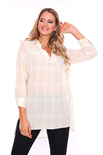 PatiskhaLife Women Blouses – ¾ Sleeve Button Down Collared Shirts – Office, Casual and Formal (Naturel, Small)