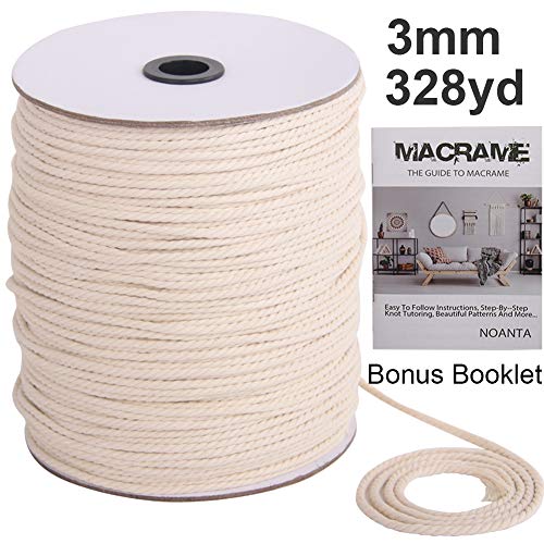 NOANTA Macrame Cord 3mm x 328Yards, 100% Natural Cotton Macrame Rope Cotton Cord, Perfect Macrame Supplies for Wall Hanging, Plant Hangers, Crafts, Knitting, Decorative Projects
