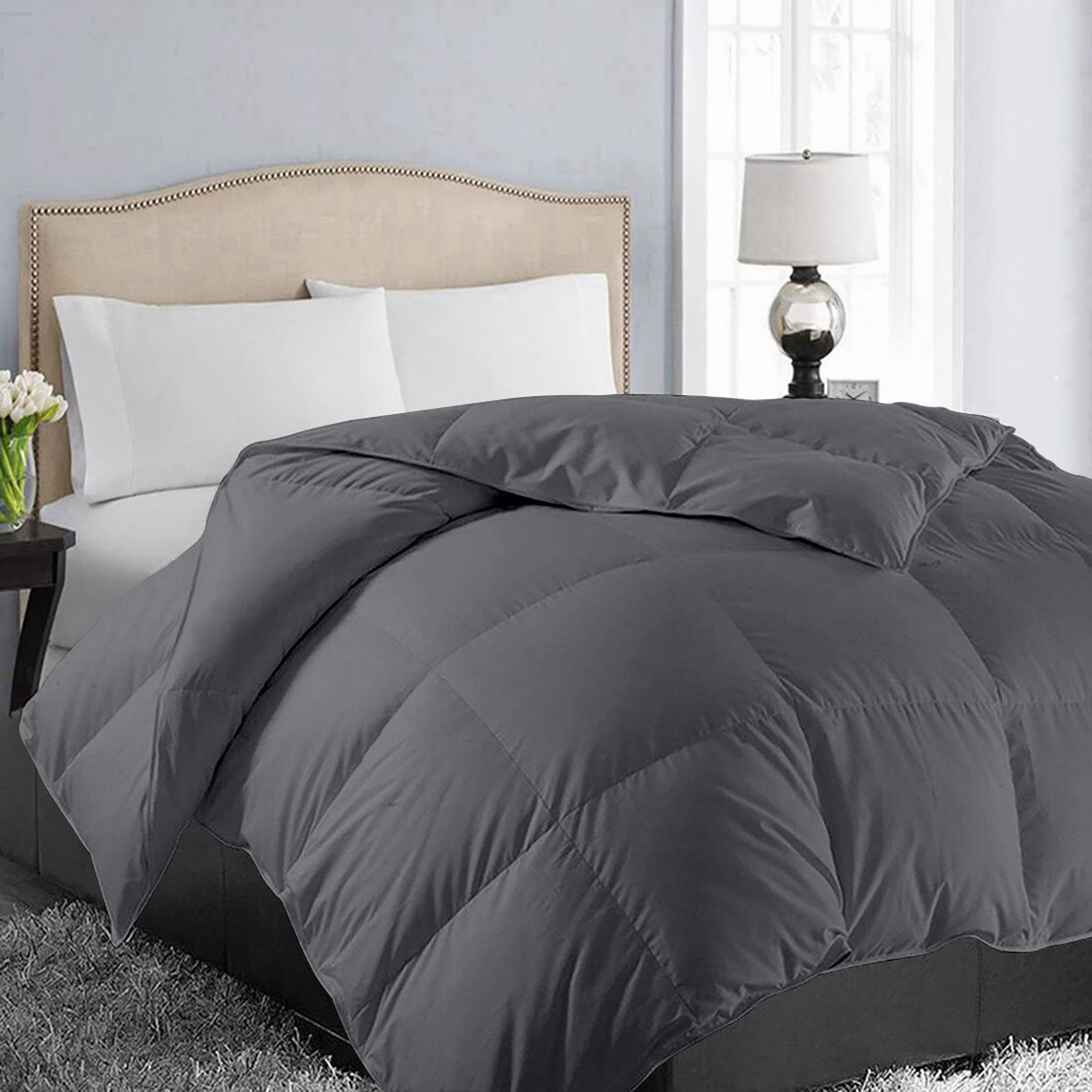 Book Cover EASELAND All Season California King Soft Quilted Down Alternative Comforter Reversible Duvet Insert with Corner Tabs,Winter Summer Warm Fluffy,Dark Grey,96x104 inches California King Dark Grey