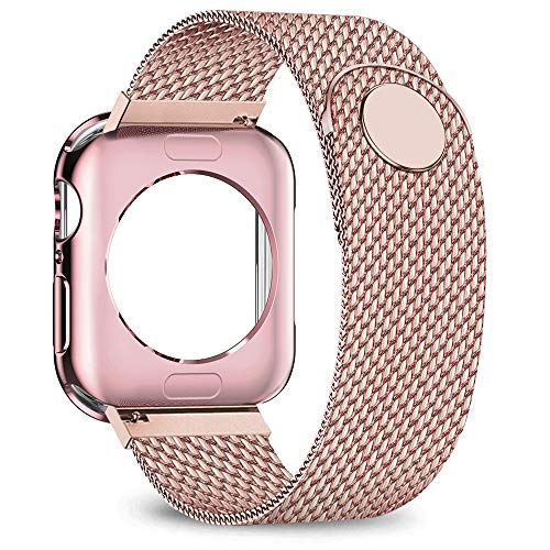 Book Cover jwacct Compatible for Apple Watch Band with Screen Protector 38mm 40mm 42mm 44mm, Soft TPU Frame Case Cover Bumper Compatible for iwatch Series 1/2/3/4/5 Pink Gold