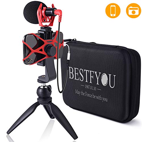 Smartphone Camera Video Microphone with Mini Tripod, Videomicro and Shotgun Microphone for iPhone 6, 6S, 7, 8, 11 X, XR, XS Max Samsung Google - Perfect Vlog, YouTube, Asmr Mic -Perfect Video Kit