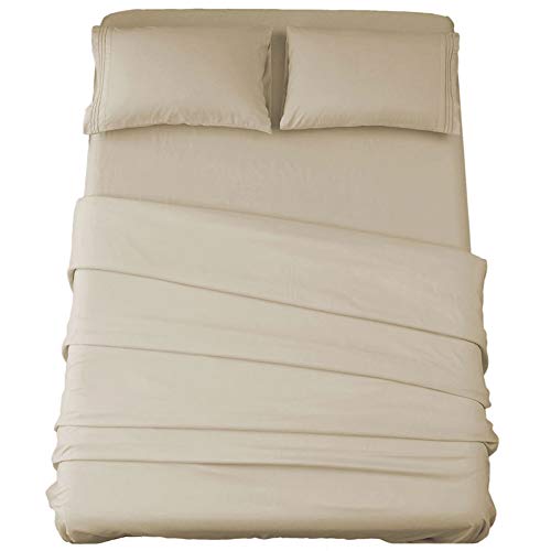 Sonoro Kate Bed Sheet Set Super Soft Microfiber 1800 Thread Count Luxury Egyptian Sheets 16-Inch Deep Pocketï¼ŒWrinkle and Hypoallergenic-4 Piece (Beige, King)