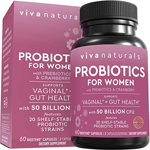 Book Cover Probiotics for Women with 50 Billion CFU + 20 Strains, Complete Shelf-Stable Womens Probiotic Supplement with Prebiotic and Cranberry to Support Stomach, Digestive System & Vaginal Health, 60 Capsules