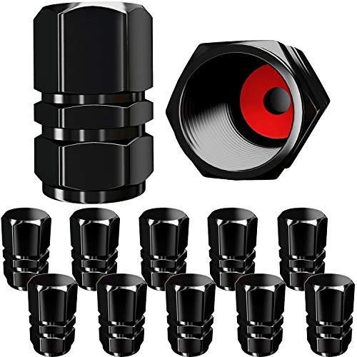 Book Cover Tire Valve Caps (12 Pack) Heavy-Duty Stem Covers | Dust proof, with O Rubber Seal | Hexagon Design | Outdoor, All-Weather, Leak-Proof Air Protection | Light-Weight Universal Aluminum Alloy ( Black )