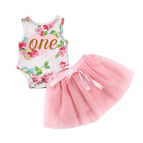Book Cover Baby Girls' 1st Birthday Tutu Dress Sleeveless Floral Romper Top Lace Skirt Clothes Easter Outfit 2Pcs