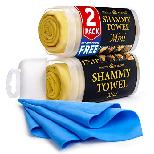 Book Cover Premium Shammy Towel for Car - 2 Pack - Mini Shammy Cloth (17 x 13 inches) - (Two Tubes + One Extra Chamois Towel)